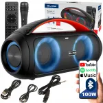 Kaasaskantav Bluetooth k&otilde;lar mikrofoniga, puldi, USB, SD, FM raadio ja karaokefunktsiooniga
