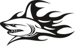 Kleebis autole, s&uuml;learvutile v&otilde;i pagasnikule SHARK FLAMES, 16 x 25,7 cm, taustata