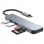 USB-C 5-&uuml;hes hub adapter: USB 3.0, SD, TF kaardilugeja s&uuml;learvutile
