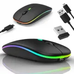 Juhtmevaba hiir Bluetoothi ja USB-ga, 2,4 GHz, LED, must, laetav