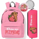 Kooli seljakott pliiatsikarbiga TIME FOR ADVENTURE, roosa, Capybara
