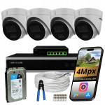 J&auml;relevalvekaamerate komplekt Hikvision 4 tk 4Mpx Dual LED IR 1TB-ga