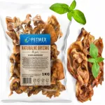 Kuivatatud seakorvade ribad koertele PETMEX, 1 kg, looduslikud sn&auml;kid