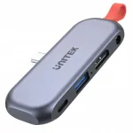 USB-C jaotur Unitek, USB-A, USB-C, HDMI 4K, heli, PD 100W