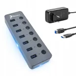 USB jagaja, 7 &uuml;hendust, USB 3.2, 24 W toitega