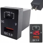 Punane autolaadija USB, QC3.0, PD, voltmeetriga, 12V-24V
