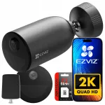 V&auml;liskaamera WiFi Ezviz EB3 2K p&auml;ikesepatareiga, heli, IR 15 m ja 64 GB kaardiga
