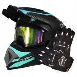 Ristmootorratta kiiver, prillid ja kindad, mustad, suurus M