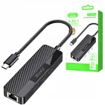 Adapter HUB 4in1, USB-C kuni RJ45 LAN, 3x USB 2.0, v&otilde;rgukaart s&uuml;learvutile