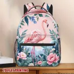 Naiste seljakott roosade flamingode ja lillemustritega