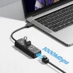 4-pordiline USB-A jagaja RJ45 2.5G Ethernetiga, 0,15 m, must