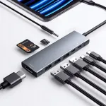 USB-C jaotur RREAKA, 9 pesaga: HDMI, PD, 3x USB 3.0, SD, MicroSD, audio