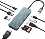 USB-C jagaja HB039, 10in1, 4K HDMI, 4&times; USB, SD kaardilugeja, AUX, 100W, sobib HP, DELL, MacBook