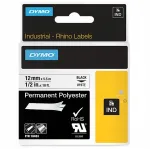 DYMO IND Rhino kleebis, pol&uuml;ester, 12 mm x 5,5 m, valge musta tekstiga