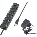 Renkforce RF-4821051 USB jagaja, 7x USB 3.0, must