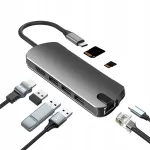 USB-C 8-&uuml;hes adapter INF USB 3.0, HDMI, RJ45, SD/TF kaartide lugeja ja laadimisega