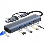 USB jagaja USB-6w1, 3x USB 3.0, LAN, Type-C