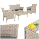 Gardlov 26909 aiakomplekt: diivan, 2 tugitooli, klaasiga laud, rattan