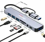 USB-C 8in1 adapter, 4x USB, SD ja microSD kaartide lugeja, USB-C PD pesa