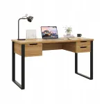 Kirjutuslaud 130 cm, must puidust, 3 sahtliga, metalljalad