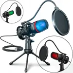 Stuudio USB mikrofon EUROLOOK RGB valgustuse ja statiiviga
