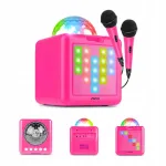 Karaoke k&otilde;lar Fenton LED valgusega, 15W, Bluetooth, 2 mikrofoni, roosa