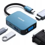 USB-C jagaja BENFEI 4in1: HDMI, VGA, USB 3.0, Power Delivery, sinine
