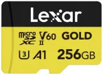 Lexar Gold 256GB UHS-II U3 V60 A1 microSDXC m&auml;lukaart lugemiskiirus 280MB/s, kirjutuskiirus 100MB/s