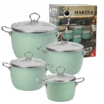MARYNA emailitud potikomplekt 2,3 L, 3 L, 4 L, 5 L, sobib induktsioon- ja gaasipliidile, celadonv&auml;rv