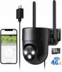 V&auml;ljas kasutatav videokaamera NUASI 4G LTE, 2K, 360&deg; PTZ, IP66, AI, heliga, 32 GB, must