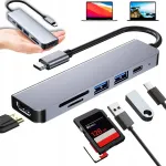 USB-C 6-&uuml;hes adapter HDMI 4K, SD kaardilugeja, &uuml;hilduv MacBook Pro/Air M1-M4 ja Surface-ga