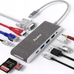 USB-C jagaja ACEELE AC-T24 LAN, HDMI, VGA, SD/TF portidega