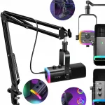 D&uuml;naamiline XLR mikrofon USB, statiiv ja RGB valgustus, sobib PS5, vaigistuse funktsiooniga