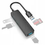 USB jaotur 4-in-1 MicroSD kaardilugejaga, USB 3.0/2.0, 5 Gb/s, must