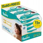Niisked salvr&auml;tikud Pampers Aqua Soft Touch, 15 pakki x 60 tk