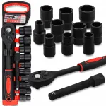 1/2" peasarjade komplekt 10-24 mm 12 tk koos raatiga ja pikendusega CrV Forcekraft