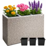 3 eemaldatava sisuga lillepott, rotang, liivav&auml;rvi, 83x31x60 cm