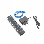 USB 3.0 jaotur, 7 pesa, LED indikaatorid, Hot Plug funktsioon, must
