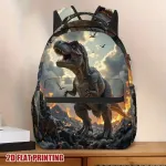 Kooli seljakott leegitseva T-Rex pildiga