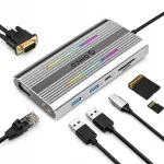 USB-C &uuml;hendusjaam Orico 12-in-1: HDMI 4K, VGA, RJ45, Micro SD, PD 100W, RGB