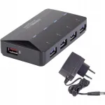 USB jagaja Renkforce 4x +1 USB 3.0, must