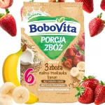 Piimapuder BoboVita 3 teraviljaga vaarikate, maasikate ja banaanidega, alates 6 kuud, 210 g
