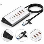 7-pesaline USB jagaja, USB 3.2, 10Gbps, 7-&uuml;hes, USB-C