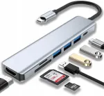 USB-C doki jaam, 7 pistikut, 4K HDMI, 2x USB 3.0, 100W, SD/TF kaardipesad, alumiinium