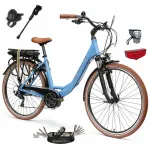 Naiste elektriline linnajalgratas, 250 W, Shimano, LCD-ekraan, porilauad, pagasiriiul