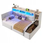 Laste diivanvoodi 90x190 LED-valgustusega, USB-laadija ja sahtlitega, valge