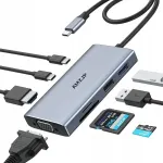 USB-C jaam AMZJP 8-in-1 HDMI 4K, VGA, PD 100W, USB 3.0, SD, TF