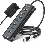 RSHTECH USB-C jagaja, 7 pesa, koos toiteadapteriga