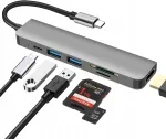 USB-C hub DEMKICO 6in1, 4K HDMI, 100W PD, kaardilugeja, alumiinium