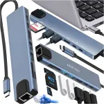 USB-C 8-&uuml;hes adapter: HDMI 4K, SD kaardilugeja, LAN (RJ45), USB 3.0